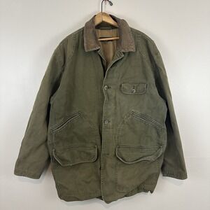Banana Republic VTG Army Green Leather Collar Distressed Jacket Mens M Read